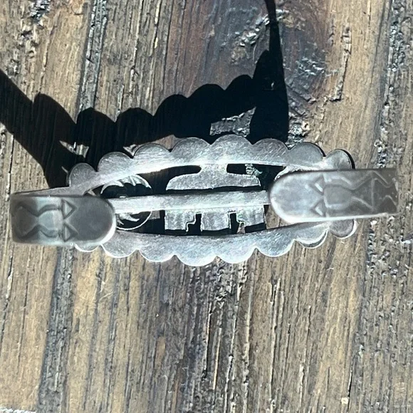 Vintage Navajo Thunderbird Totem Silver/Turquoise artist Signed Cuff Bracelet